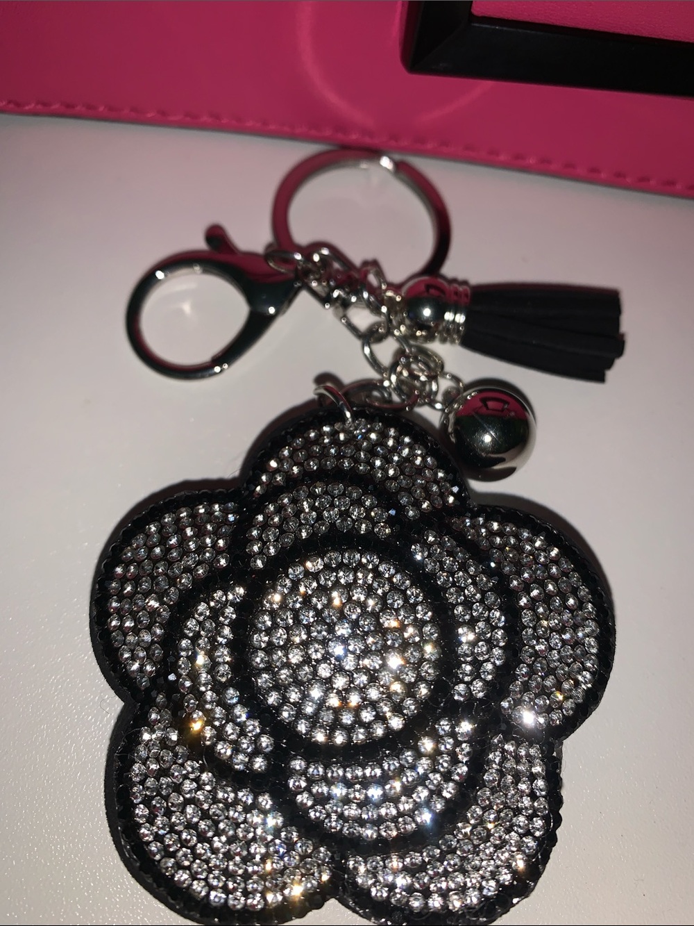 Crystal camellia flower bag charm keychain